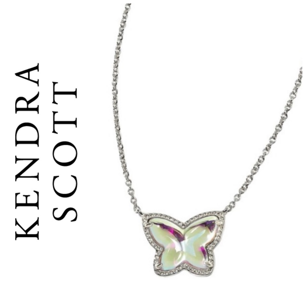 Kendra Scott Lillia Butterfly Pendant Necklace-Silver/Indigo Dichroic Glass